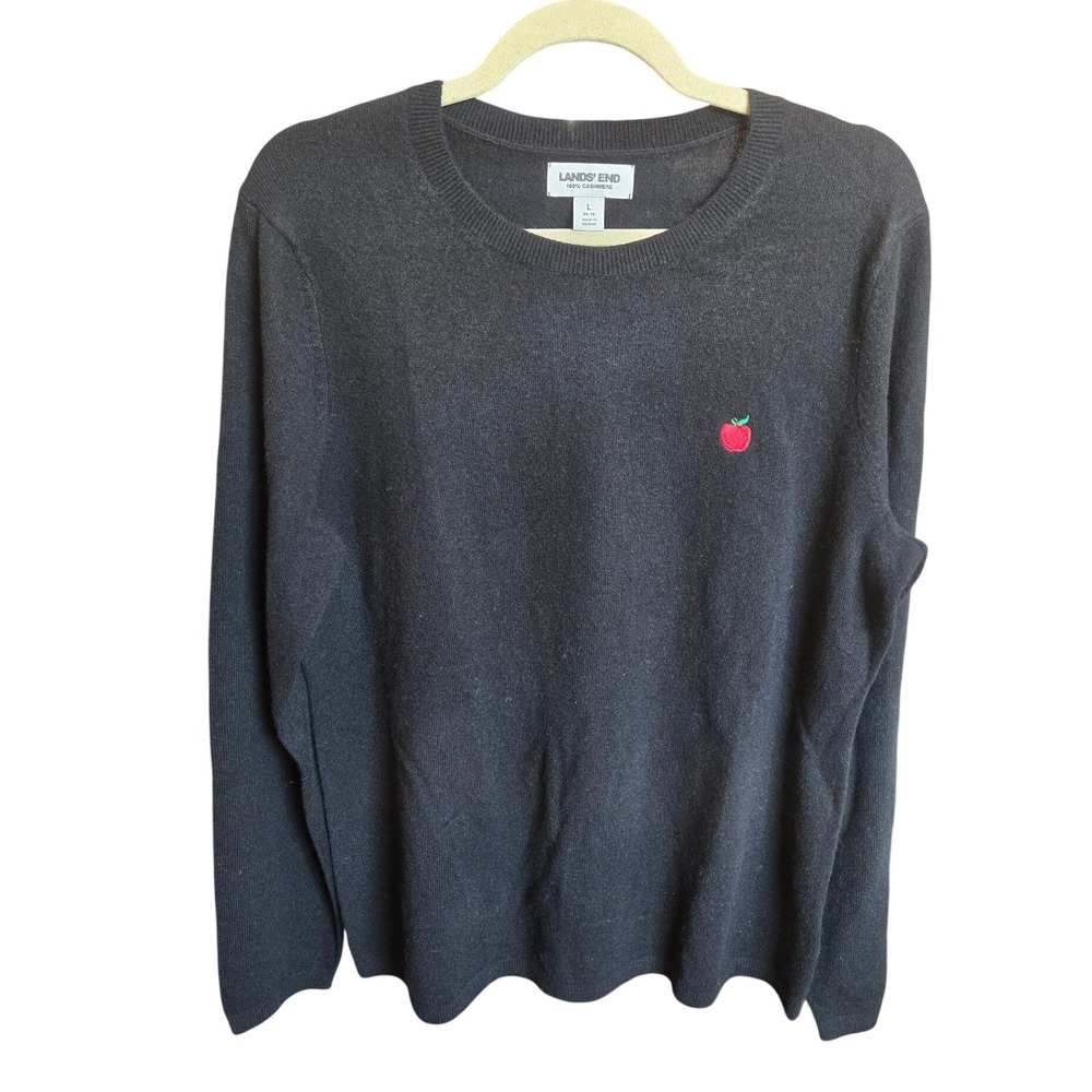 Land's End Women's Cashmere Sweater Crewneck Top Long Sleeve Black Apple Large‎
